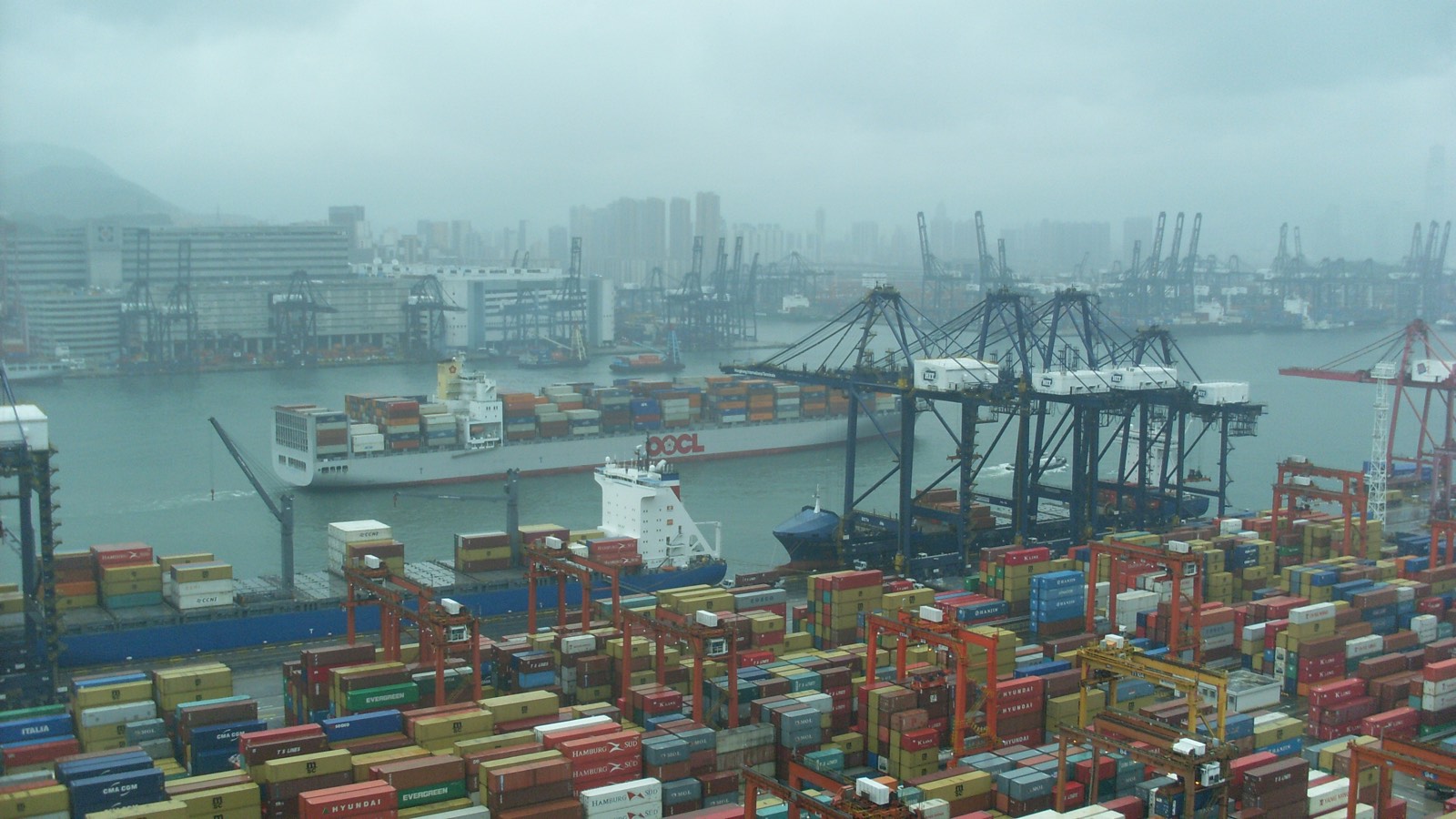 Container vessel passing Kwai Tsing Terminal 9